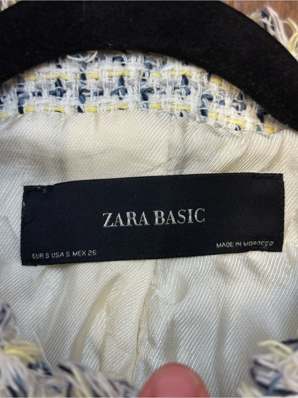 Zara Cream & Light Blue Tweed Fringe-Trim Jacket - Picture 2 of 6